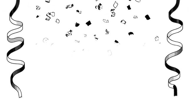 Dynamic celebration ribbons and confetti swirl in a festive, energetic motion perfect for party and event backdrops