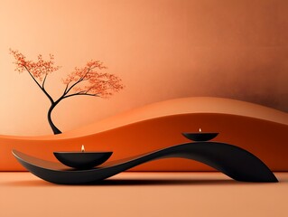 Serene Minimalist Candlescape with Bonsai Tree