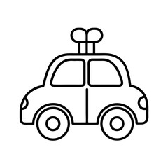Cartoon car with presents on roof in minimal line art style  
