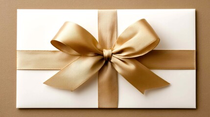 Fototapeta premium Elegant White Envelope with Gold Ribbon Bow on Neutral Background