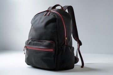 Fototapeta premium Stylish black backpack with red trim perfect for daily use, travel, and school, featuring multiple pockets for organization and comfort for carrying essentials anytime
