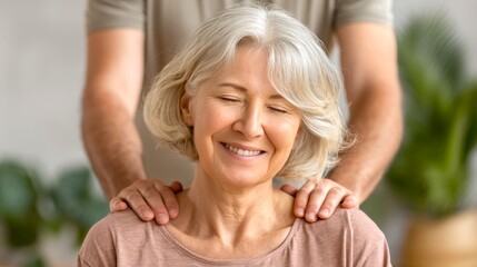 Fototapeta premium Relaxing Massage for Senior Woman in Calm Indoor Setting