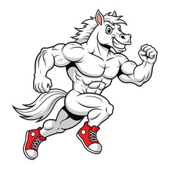 Cartoon muscular white horse running with powerful physique