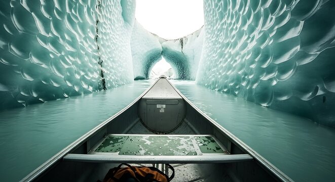 Exploring the stunning ice caves of the mendenhall glacier by canoe, alaska, usa