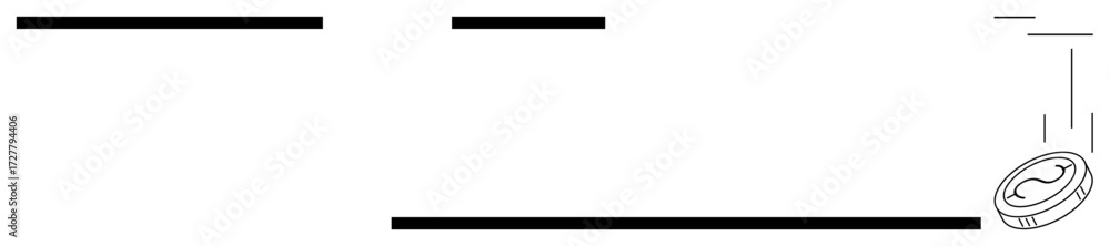 Poster outlined coin in motion with clean horizontal and vertical lines suggesting movement and simplicity.
