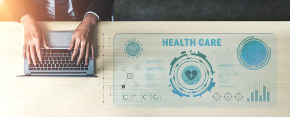 Digital health care technology and medical data dashboard concept. An interface for patient information, diagnostics, and monitoring health records. Motif