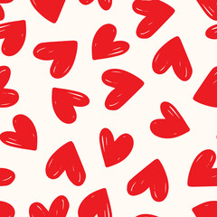Red Doodle Hearts Seamless Pattern