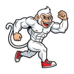 Muscular white gorilla character running with red sneakers
