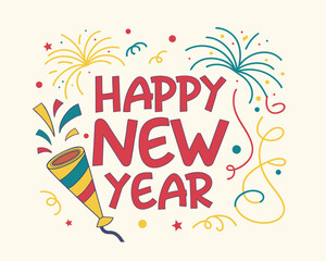 Obraz premium Festive Happy New Year Celebration with Fireworks and Confetti Design to Welcome the New Year in Style and Cheer