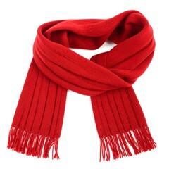 Red knitted scarf against white background