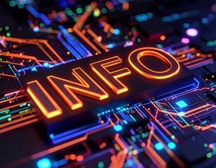 Circuit board with glowing INFO text