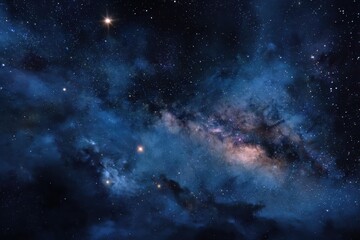 Fototapeta premium Vast universe filled with shimmering stars and colorful nebulae observed on a clear night sky