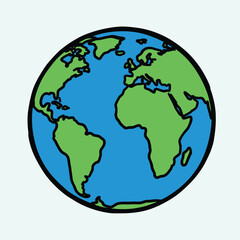 Simple cartoon illustration of the earth with green and blue continents