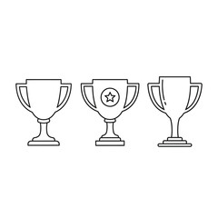 A simple line drawing of three golden trophies representing success