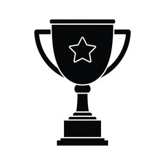 A simple black and white illustration of a classic trophy design