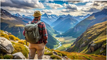 Traveler with Backpack Exploring Mountain Landscape