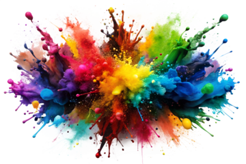 A vibrant explosion of colorful powder isolated on transparent background, creating a dynamic and eyecatching display of hues and textures in a burst of energy