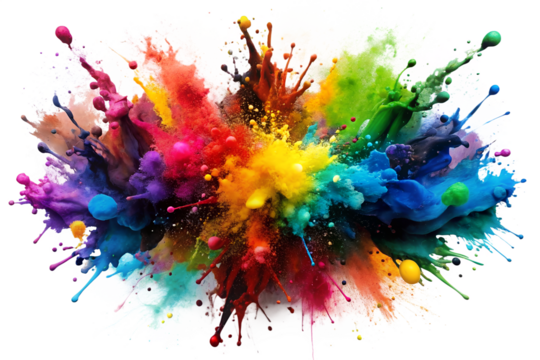 A vibrant explosion of colorful powder isolated on transparent background, creating a dynamic and eyecatching display of hues and textures in a burst of energy