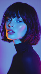 Glamorous Woman in Studio Portrait A Study in Light and Shadow with Fashionable Hair and Style