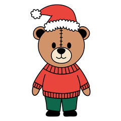 Christmas Teddy Bear With Santa Hat, Santa Claus, Cartoon Santa Claus, Christmas Santa, Christmas Santa with Sweater, 