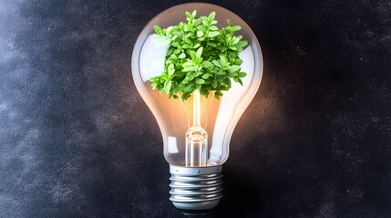 Green Energy Concept, Illuminated Light Bulb with Growing Plant Inside