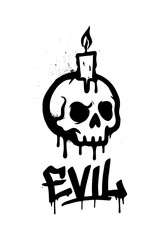 Graffiti skull with dripping candle and 'EVIL' text, a dark artistic symbol for edgy design projects
