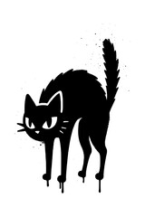 Spooky black cat silhouette with arched back illustration for Halloween or spooky designs and decorations