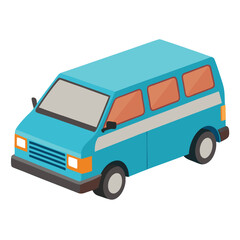 Isometric light blue van vector graphic illustration for transportation and delivery service design