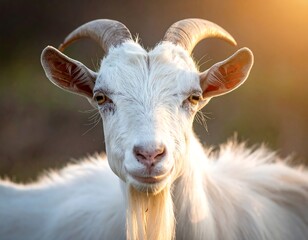Fototapeta premium Close-up of a smiling white goat in sunlight