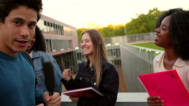 University students giving an interview on campus