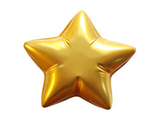 Golden star balloon isolated on transparent background, a symbol of celebration, achievement, and festive cheer, perfect for adding a touch of elegance to any event or design