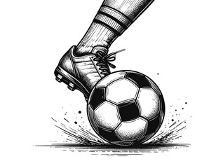 Close-up of a soccer player's foot striking a ball