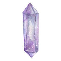 Magical purple crystal. Watercolor illustration of gemstone for meditation, mysticism, and witchcraft. Isolated on white background. Mineral