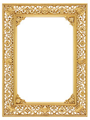 Ornate golden frame isolated on transparent background, featuring intricate floral details and a classic design, perfect for showcasing artwork or adding a touch of elegance to any space