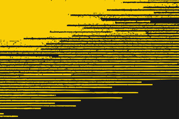 Abstract vector background with horizontal glitch stripes in bright yellow on black. Distorted noisy texture for futuristic, cyber, tech, and creative design projects.