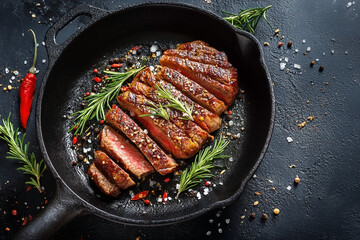 Sliced steak in cast iron skillet (3)