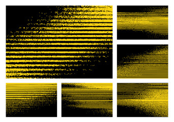 Yellow and black abstract vector textures with noisy striped patterns. Dynamic flat backgrounds for edgy, urban, and contemporary graphic design work.