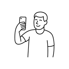 line icon person taking a selfie vector on a white background
Vector line icon on a white background