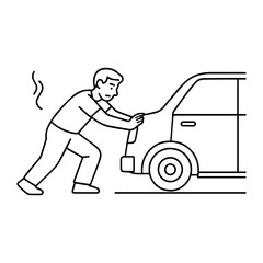 line icon man pushing a broken car vector on a white background
Vector line icon on a white background
