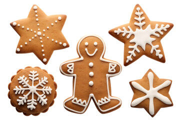 Festive gingerbread cookies isolated on a white ba isolated on a transparent background.PNG