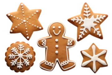 Festive gingerbread cookies isolated on a white ba isolated on a transparent background.PNG