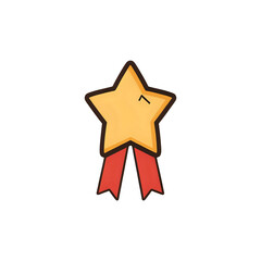 Golden star award with red ribbon celebrates achievement