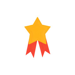 Golden star award with red ribbon for achievement