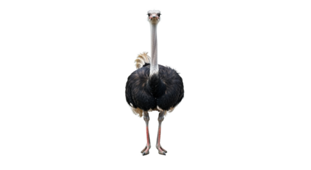 Ostrich standing tall facing forward isolated on a white background.