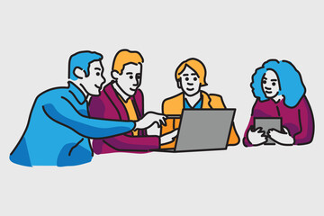  business people working, with office supplies around