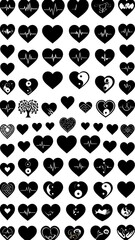 Fototapeta premium Black hearts with various symbols