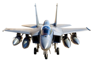 F-15 Gray fighter jet plane with missiles isolated on a transparent background. GENERATED AI 