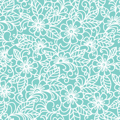 seamless  abstract  floral   background. White flowers on green. Vector hand made pattern