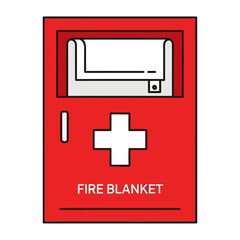 Obraz premium Red fire blanket cabinet with white cross emblem and label, emergency safety equipment illustration