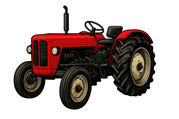 Red vintage farming tractor vector illustration transparent background